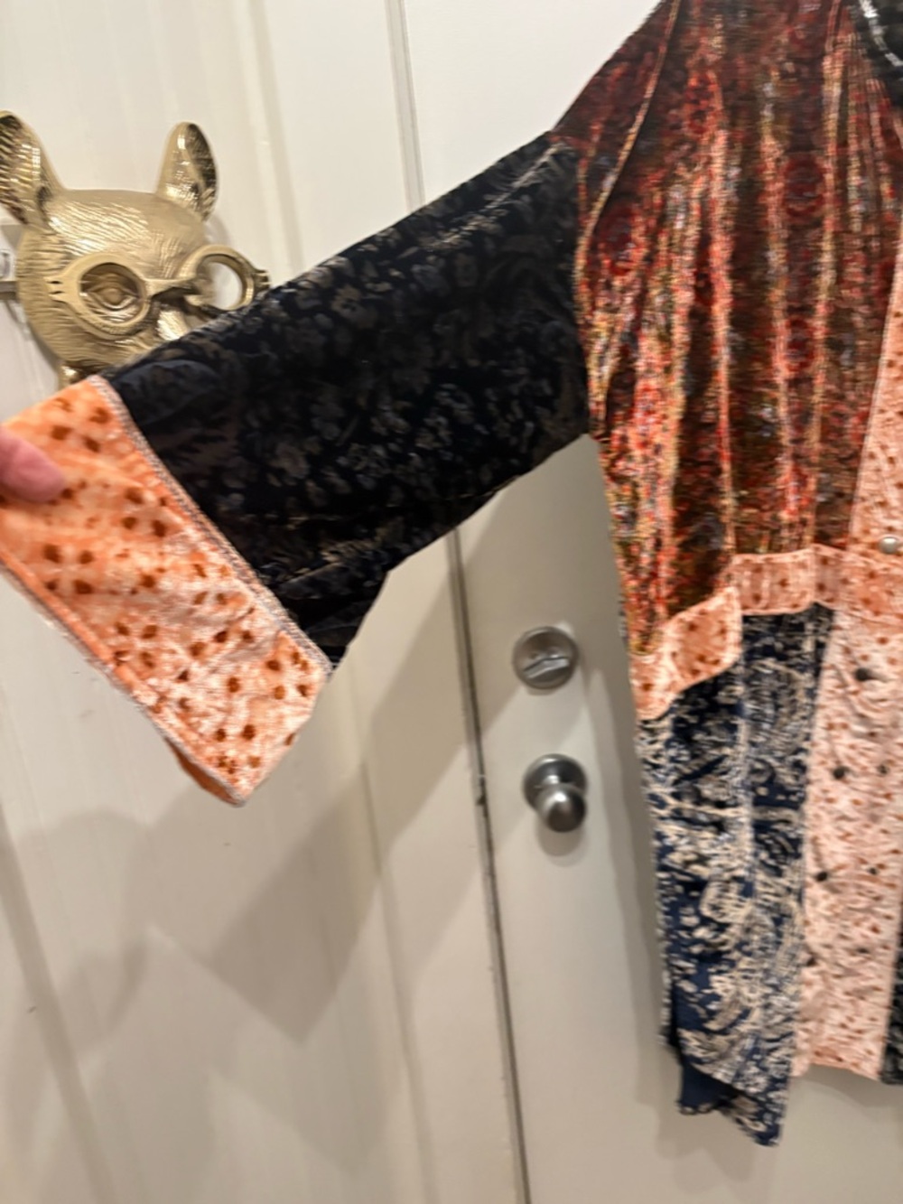 We The Free Velvet Patchwork Tunic in Rust, Navy, Peach - Picture 2 of 7